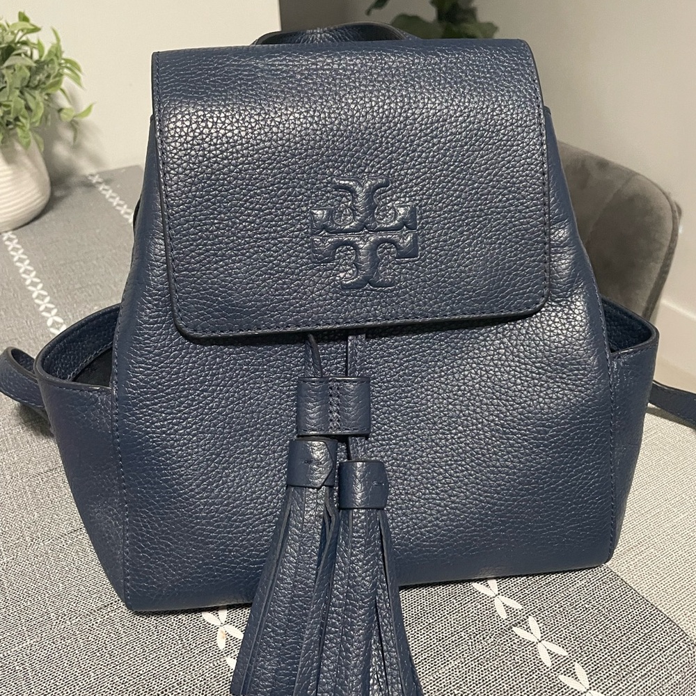 Tory Burch Navy Blue Leather Backpack
